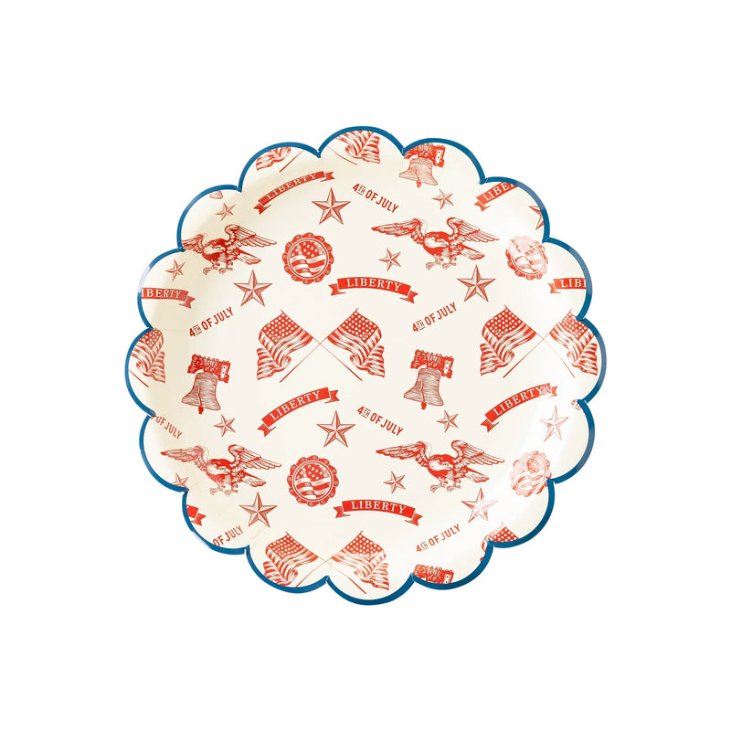 4th of July liberty paper plates with scalloped edge.