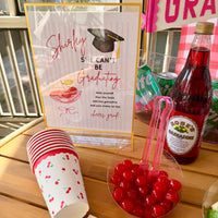 Shirley She Didn't Graduate party drink station with cherry cups