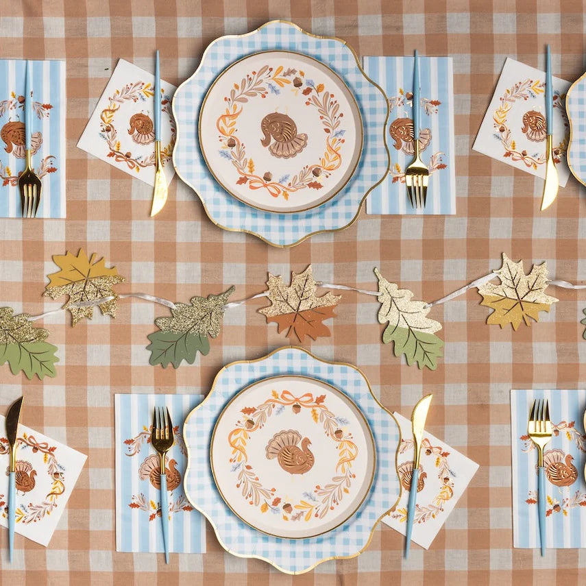 Elegant Sky Blue Gingham Baby Shower Plates