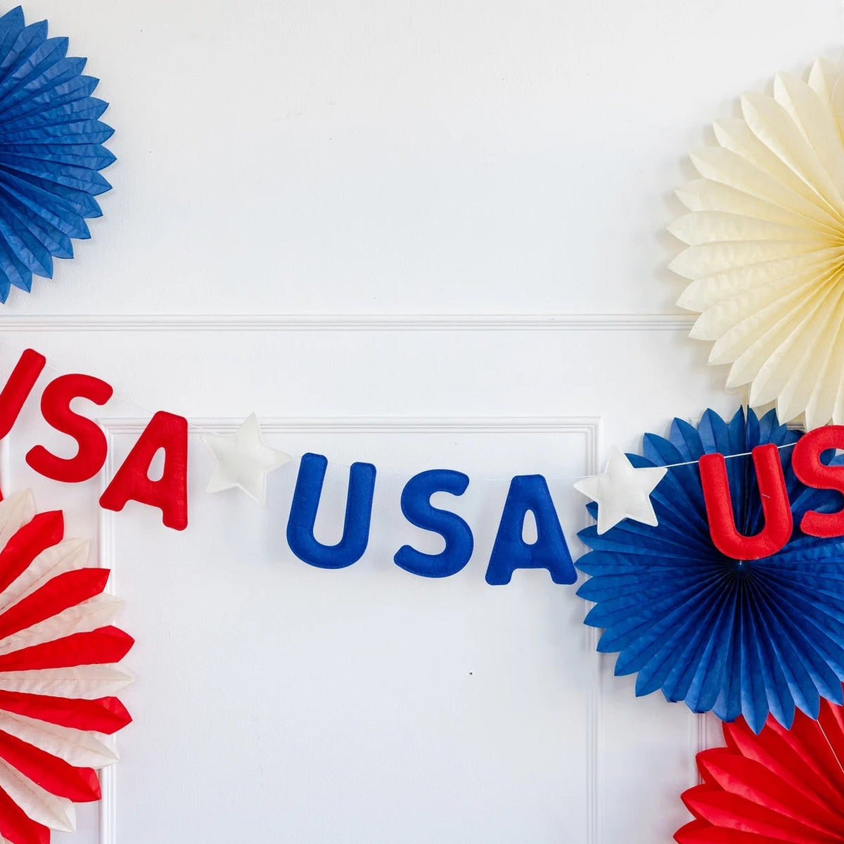 USA Puffy Felt Banner | 4th of July Banner, Patriotic Garland, Summer Birthday Party, 4th of July Party Decor, USA Photo Booth Banner