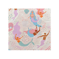 Isolated image of one Under the Sea Large Napkin showing a vibrant underwater scene with mermaids, shells, and foil accents.
