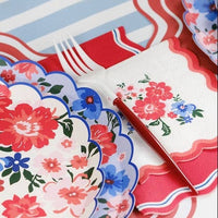 Red Scalloped Summer Floral Napkins (16ct)