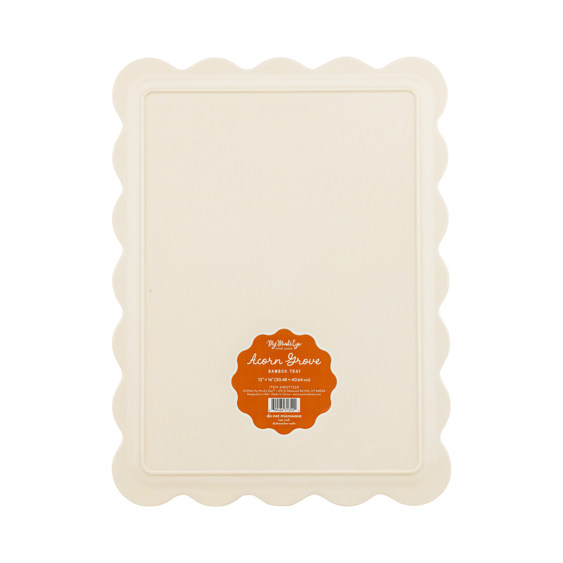 Back of the Acorn Grove bamboo tray showing the plain reverse side and product label.