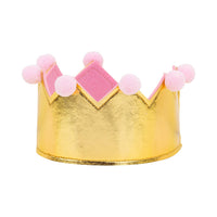 A single Gold Foil Tiara showing the soft pink felt interior and the ribbon tie closure.