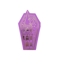 All Hallows Eve Guest Towels | Purple Coffin Napkins with Gold Foil Haunted House | Pack of 16 | Adult Halloween Bar Cart Décor, Spooky Chic Party