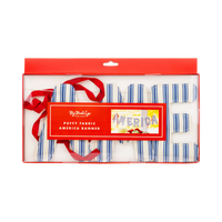 America puffy ticking fabric banner inside red gift box with clear window