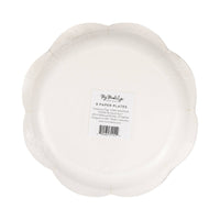 Back of American flag scalloped paper plate showing product label — 8 count, 8" size