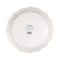 Back of Americana floral scalloped paper plate stack showing 8-count label