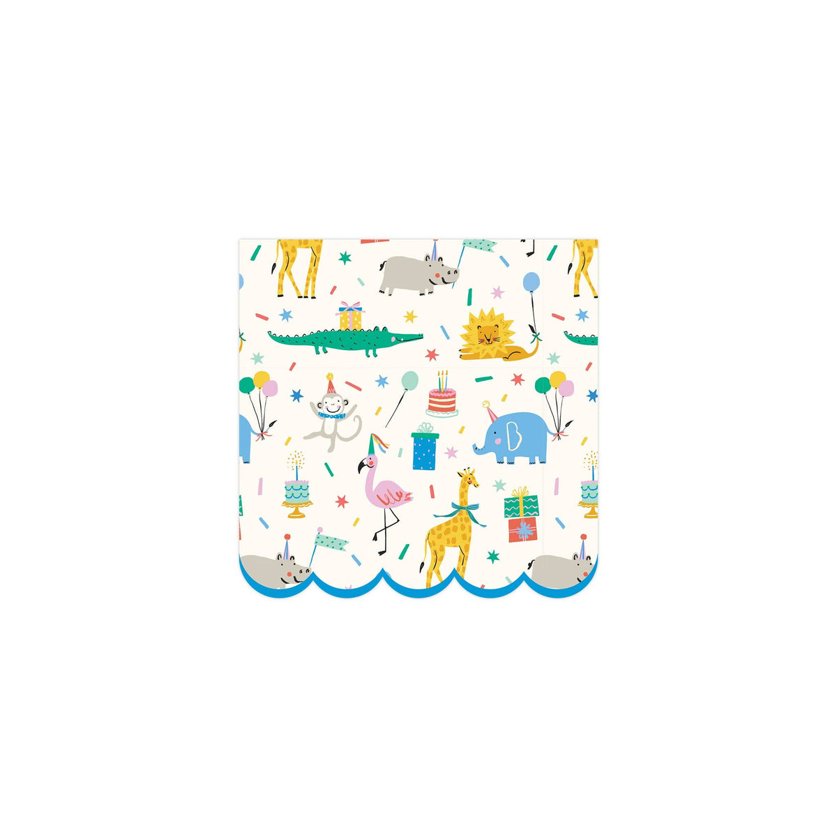 Animal party cocktail napkin with colorful animals and birthday icons.
