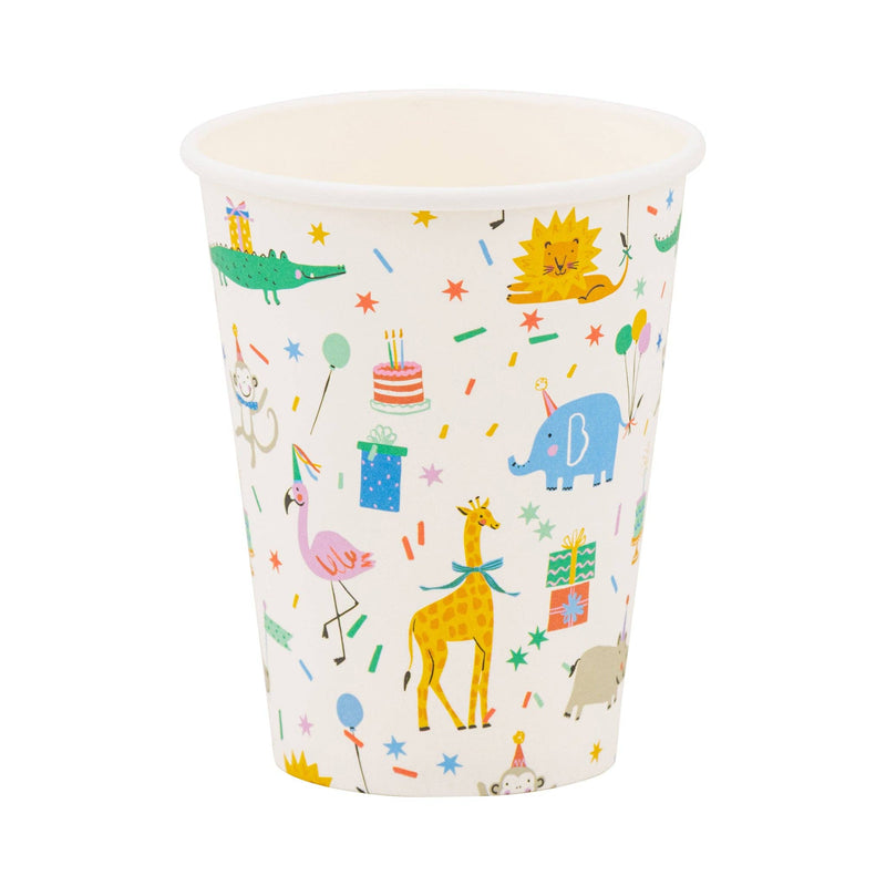 Animal party cup with colorful zoo animals and balloons