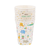 Stacked animal party cups showing full animal print design