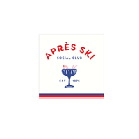 Après Ski cocktail napkin with red and blue design and coupe glass graphic