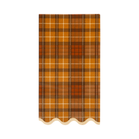 Autumn plaid paper dinner napkins with brown, orange, and cream plaid pattern and cream wavy edge.