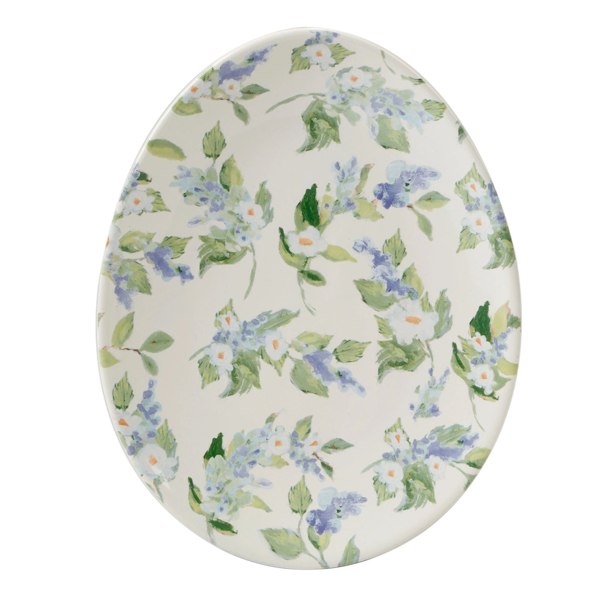 Easter plates shaped like oval eggs with different blue and green designs - perfect for Spring Table