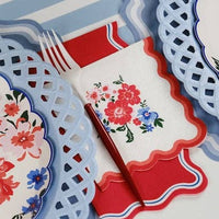 Red Scalloped Summer Floral Napkins (16ct)