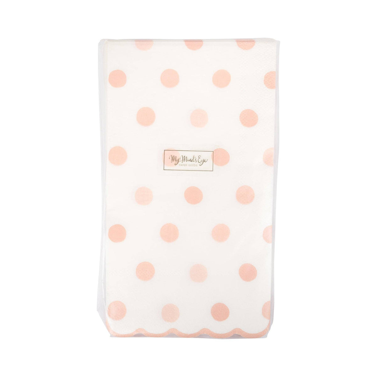Packaged baby pink polka dot paper dinner napkins front view