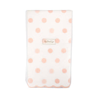 Packaged baby pink polka dot paper dinner napkins front view
