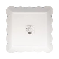 Back of Tricks & Treats Halloween plates pack showing 8-count label on white scalloped square.