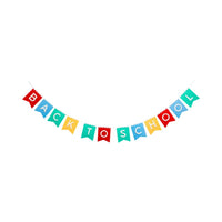 Back to school felt banner with colorful pennant letters on white background.