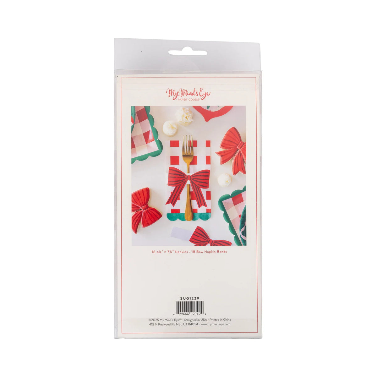 Back of the packaged Christmas napkins detailing the quantity and size.