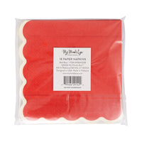 Back of the packaged red Christmas napkins showing the product details.