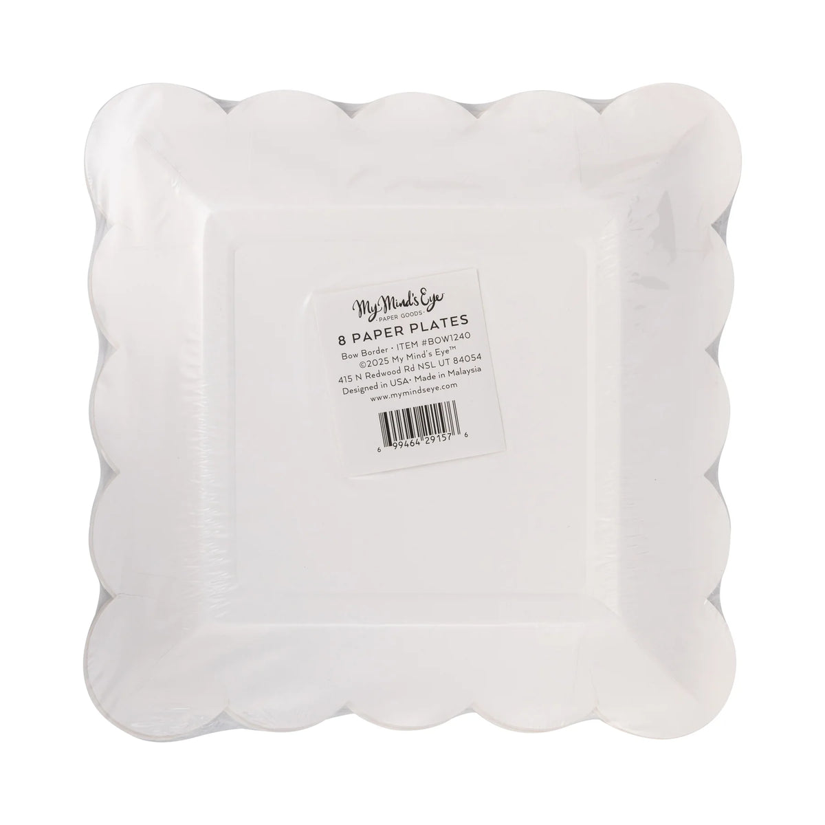 Back of the package showing the label, product dimensions, and quantity for the Christmas dessert plates.