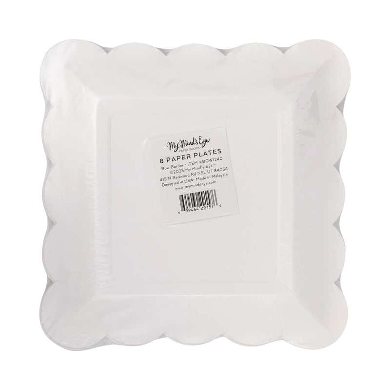 Back of the package showing the label, product dimensions, and quantity for the Christmas dessert plates.