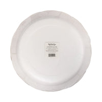 Back of the package showing the product label, quantity, and information for these disposable dinner plates.