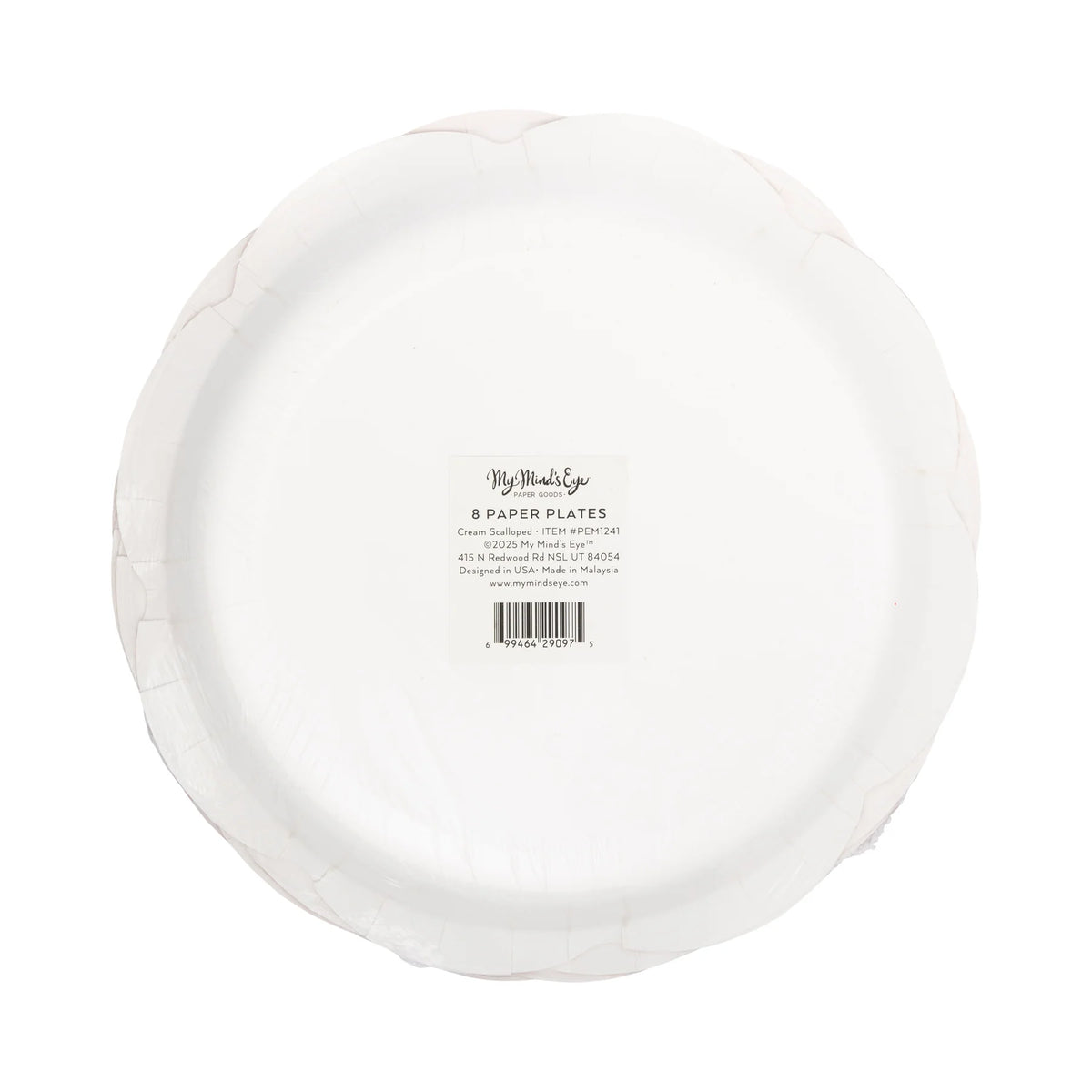 Back of the packaged disposable dinner plates showing the size and product information.