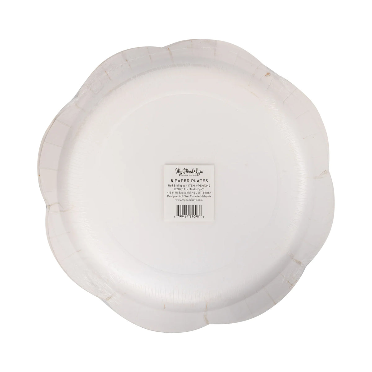 Back of the packaged disposable dinnerware showing the size and product information.