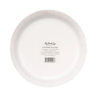 Back of the packaged paper dessert plates showing the size and product information.