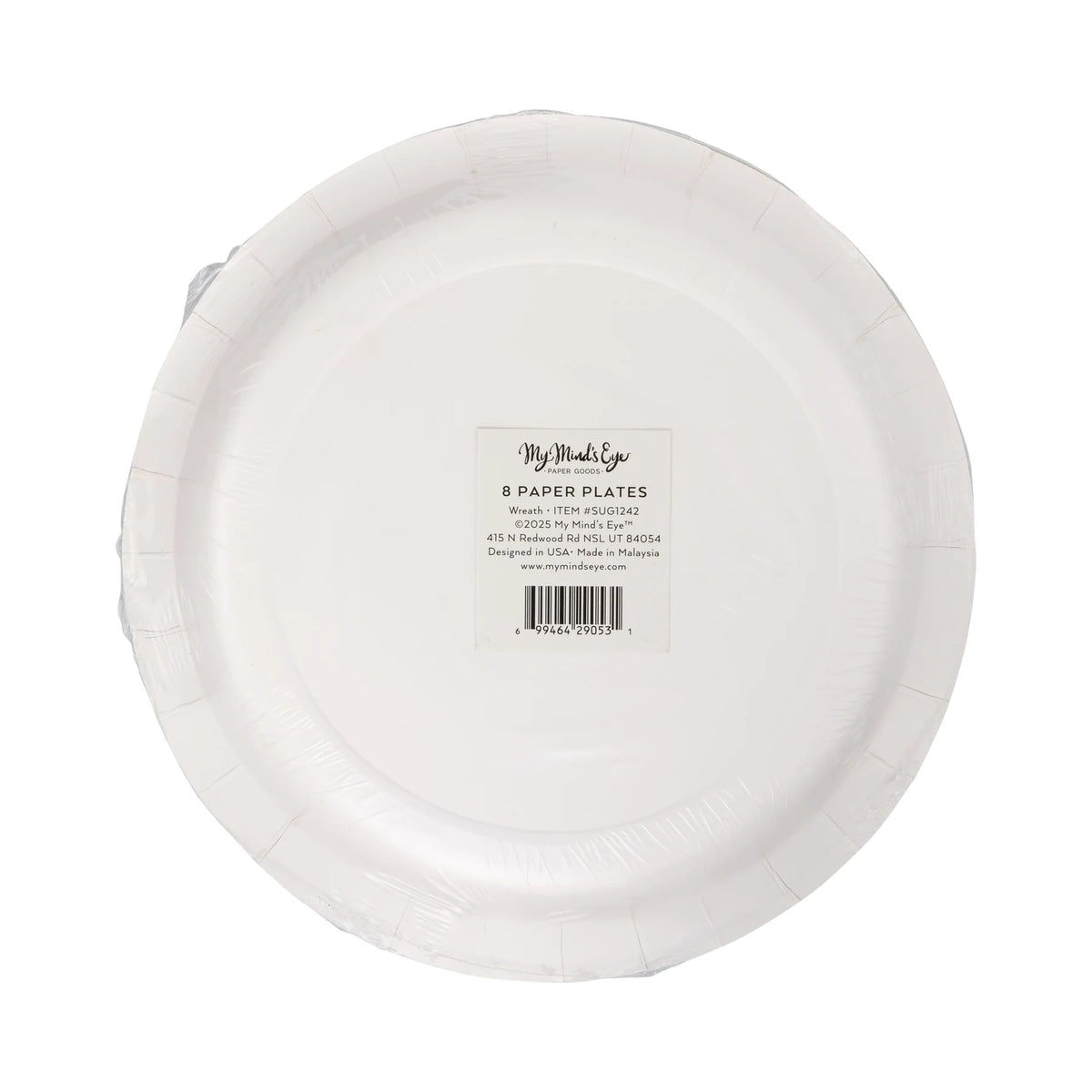 Back of the packaged paper dessert plates showing the size and product information.
