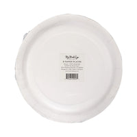 Back of the packaged paper dessert plates showing the size and product information.
