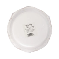 Back of the packaged paper dessert plates showing the size and product information.