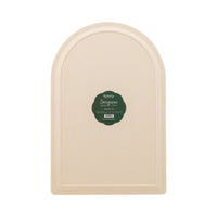 Back of the Bamboo Tray showing the Evergreen product label and the food-safe/dishwasher-safe labeling.