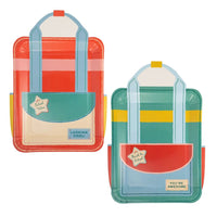 Backpack shaped paper plates in two colorful designs.