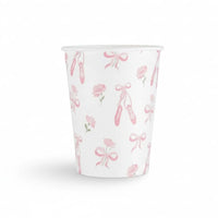Single paper party cup with pink ballet shoes and floral pattern