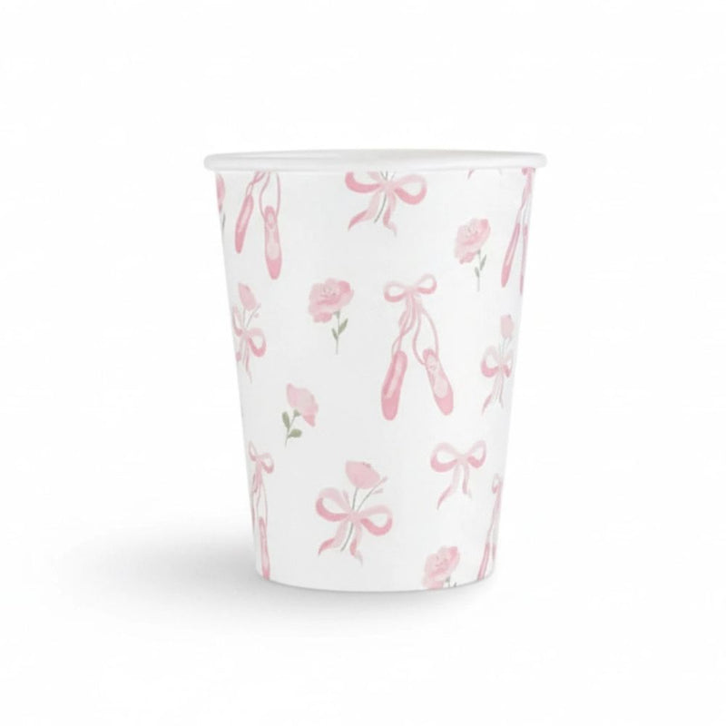 Single paper party cup with pink ballet shoes and floral pattern