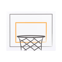 Basketball backboard paper placemat with hoop and orange border on white background