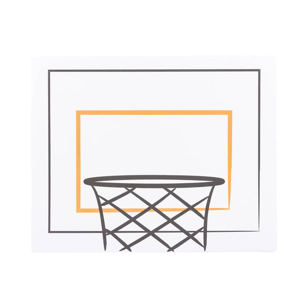 Basketball backboard paper placemat with hoop and orange border on white background