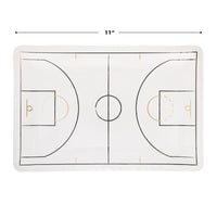 Single plate showing 11-inch width with court artwork and gold accents.