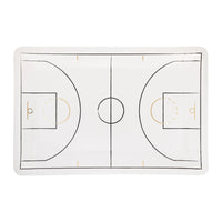 Single rectangular plate printed with a full basketball court in black and gold.