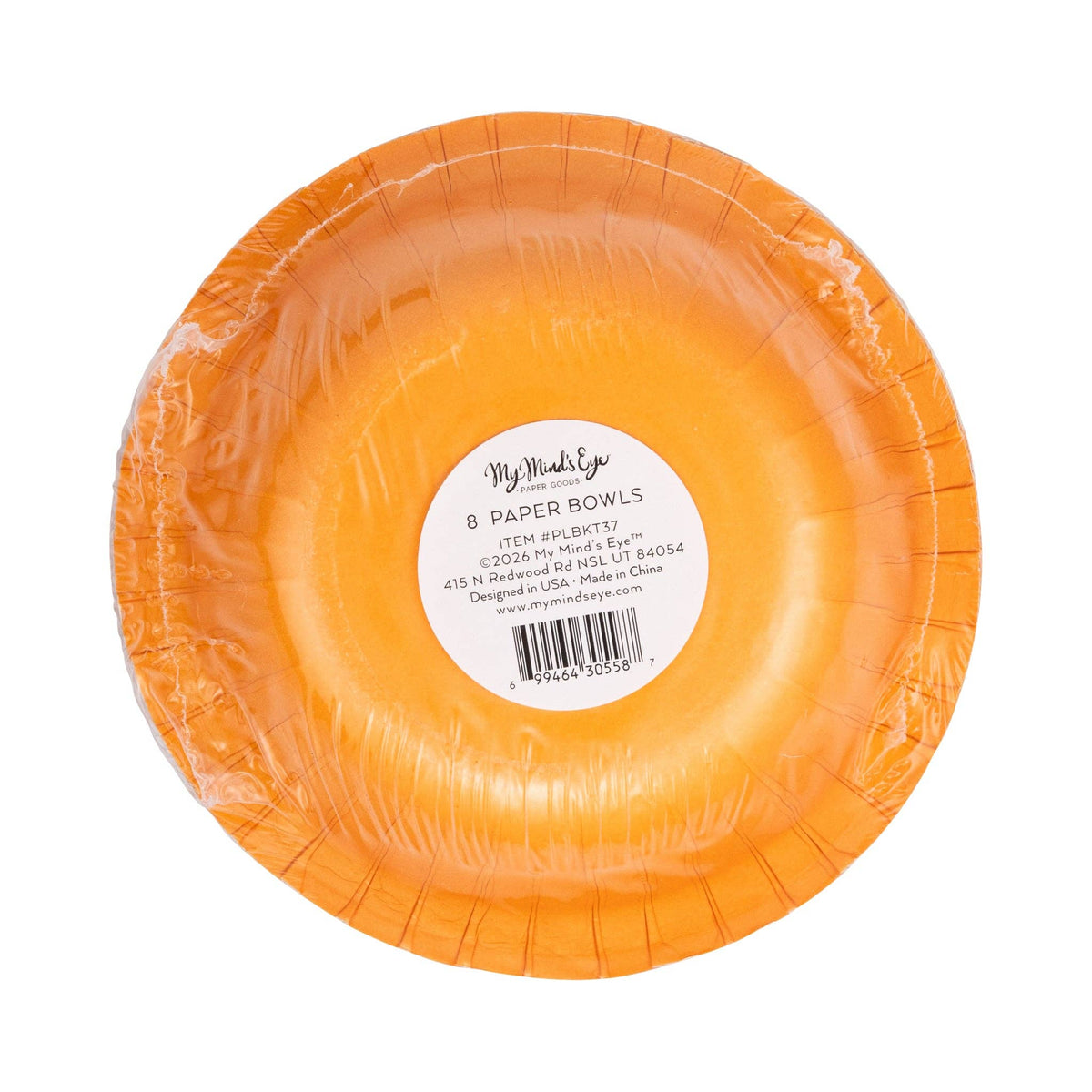 Stack of basketball paper bowls showing size and underside packaging label