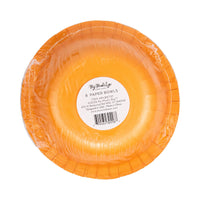 Stack of basketball paper bowls showing size and underside packaging label