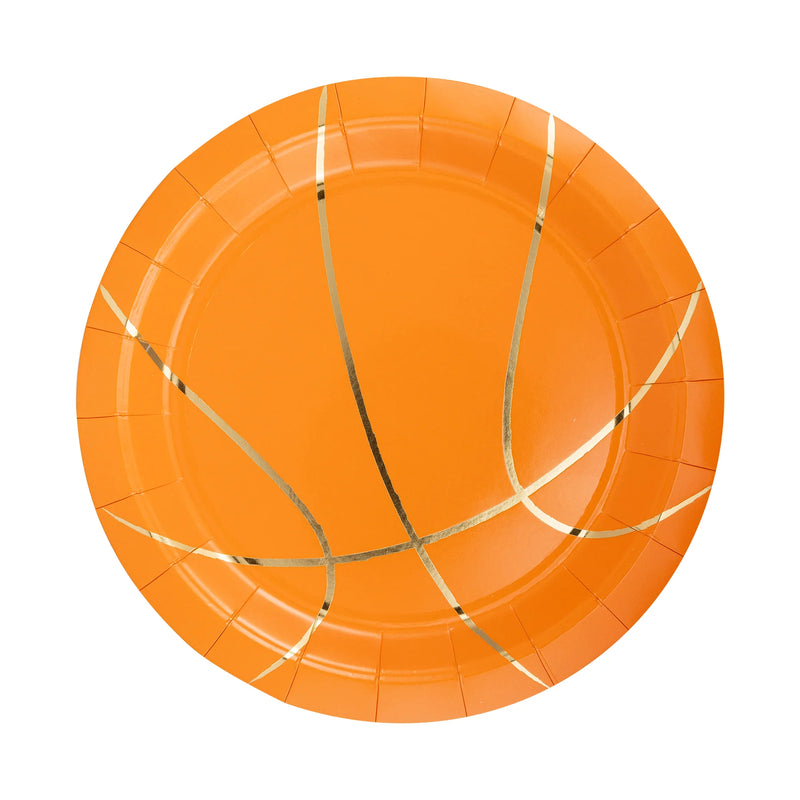 Orange basketball plate with gold seams—9 inch.