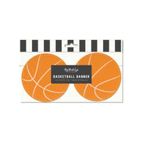 Packaged basketball puffy felt banner with 12 orange felt basketball pieces on twine