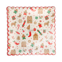 Close-up of Gingerbread Pattern Plate with colorful gingerbread house and candy illustrations.