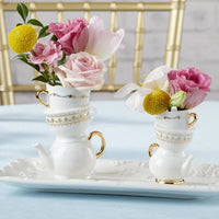Tea Time Whimsy Ceramic Bud Vase - Tea Party Events, Take Home Gift Party Decor for Birthday, Wedding & Bridal Shower