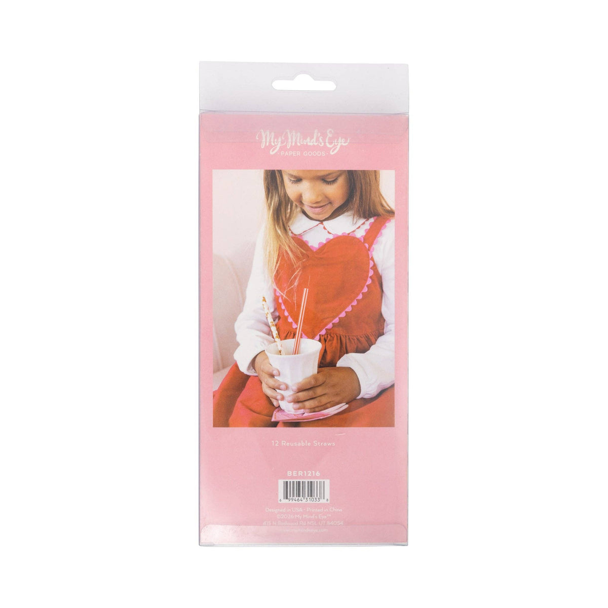 Back of Beary Loved reusable straw packaging with product details