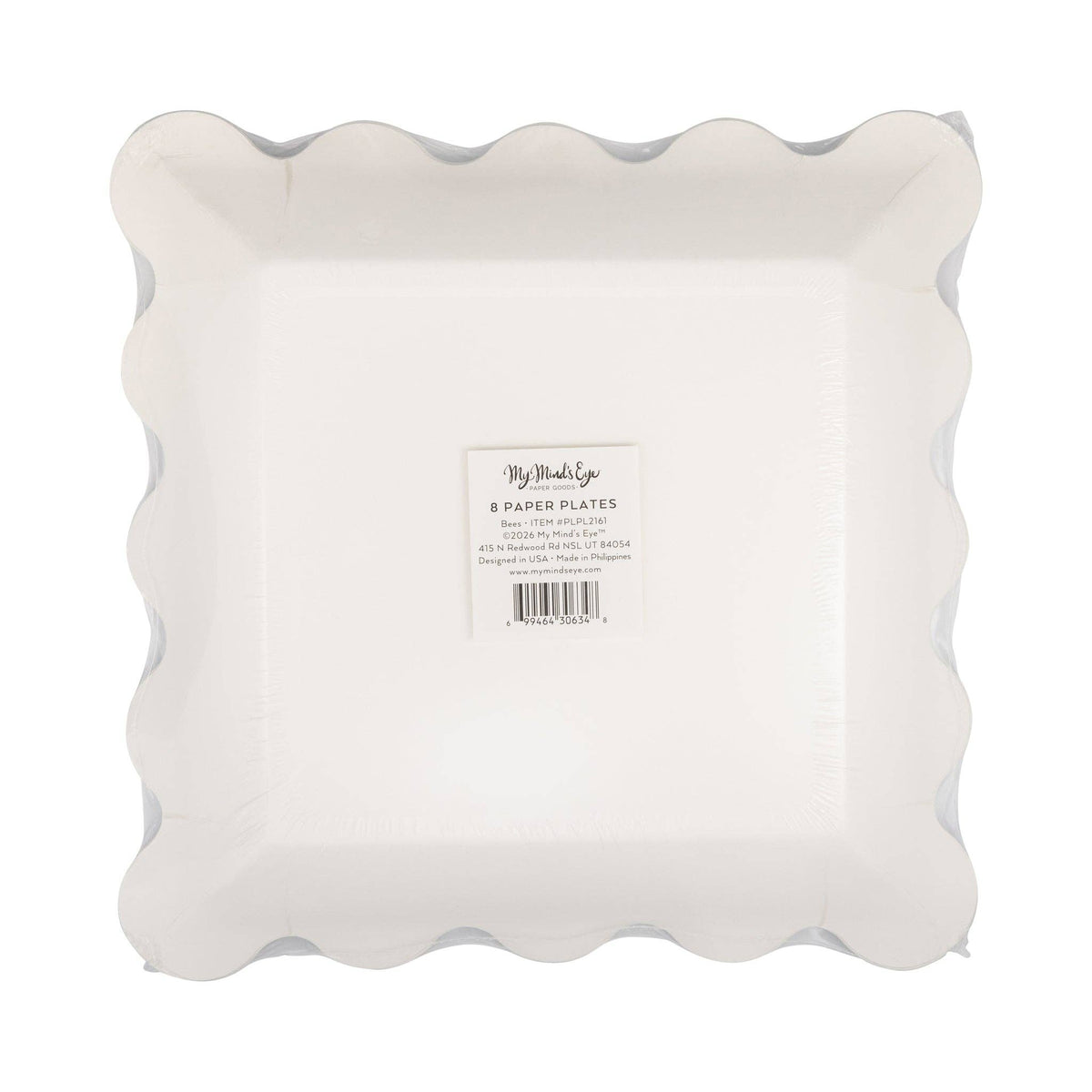 The back of the My Mind's Eye 8 pack Bee themed paper plates packaging